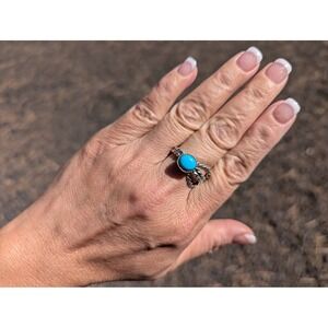 Navajo Turquoise Rope Lasso Sterling Silver Ring Native Am Jewelry‎ Sz 7.5US**